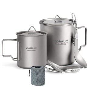 [미국배송] VQORAHUIX 티타늄 머그 캠핑 포트 컵 420ML & 750ML 뚜껑 스포크 백팩 하이킹 피크닉 및 여행용 경량 포함