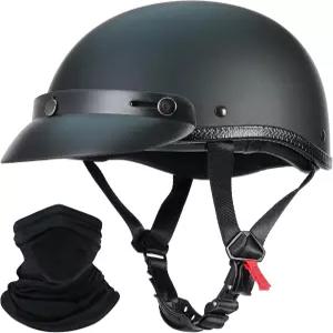 오토바이 하프 헬멧 쉘 호크 스타일 컴팩트 경량 페이스 매트 블랙 DOT/FMVSS 28 승인