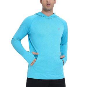 Roadbox UPF 50 남성용 선 후드, 주머니가 있는 긴소매 자외선 차단 낚시 셔츠, 야외 러닝 운동용 래쉬가드