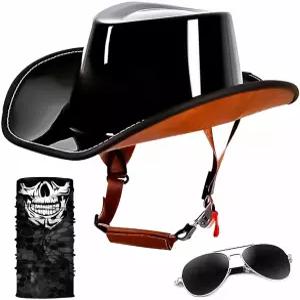 GYLRFAN 레트로 모터사이클 하프 헬멧 웨스턴 보이 모자 페이스 DOT 승인 남녀 공용 모페드 승마 재즈 캡용