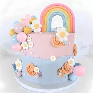 보호 케이크 토퍼 코아덤 26개 히피 테마 플라워 블루 도그 그루비 웨딩 파티 용품을 위한 파스텔 볼 장식