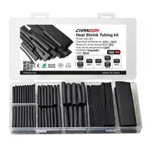 Chanzon 160개 열수축 튜브 키트 길이 1.5 3인치(인치)의 2 1 블랙 랩 폴리올레핀 슬리브 2~1개