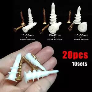 10 세트 석고 보드 석고 중공 캐비티 벽 확장 플러그 플라스틱 나일론 용 태핑 나사가있는 자체 드릴링 마