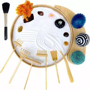 책상용 젠 가든 모래 트레이 테라피 키트 선물 세트 일본 데스크톱 미니 오피스 장식 및 홈 명상 - 스탬프