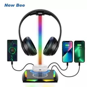 새로운 Bee Z12 RGB 헤드셋 스탠드 홀더 무선 충전기 베이스 포함 데스크 게임용 헤드폰 미끄럼 방지 고무