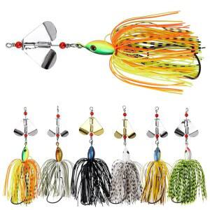 스피너베이트 낚시 미끼 키트 세트, 6개의 배스 버즈베이트 멀티컬러 송어 연어 금속 수영 지그 담수
