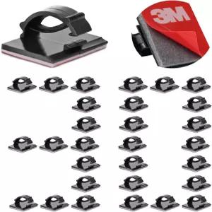 3M 접착 코드 정리기가 장착된 케이블 클립 셀프 데스크 카 대시 캠 테이블 벽 검은색 30개용 와이어 홀더