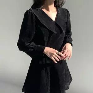 [클리어런스]세일러카라 핀턱 연말 벌룬 백리본 벨루어 미니원피스_5