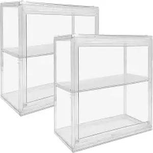 아크릴 디스플레이 케이스 2팩 레이어 조절 가능한 피규어 2/3개 수집품 액션 피규어용 벽걸이 방진