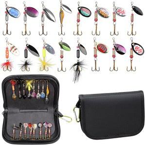낚시 미끼 스피너 키트, 16개 수탉 꼬리 인라인 하드 메탈 베이스 송어 민물용 휴대용 가방으로 미끼를 유인합니다