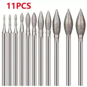 다이아몬드 그라인딩 버 회전 공구용 올리브 모양 돌 조각 비트 11 개
