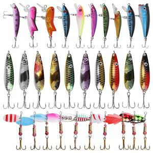 30개 낚시 스피너 루어 컬러풀 하드 스피너베이트 키트 금속 스푼 루어와 트레블 훅 포함 배스 퍼치 파이크 월레이 트롤링 송어 연어 소금물 담수 CK301