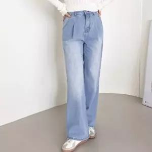 [하프클럽/]핀턱 여성 와이드 청바지 데일리 워싱 데님 팬츠 연청