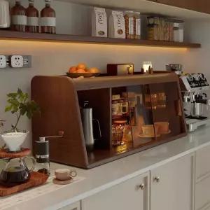 호두색 원목 컵정리대 수납장 정리 컵선반 진열대 보관함