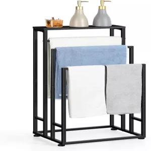 욕실용 프리스탠딩 타월 랙 3단 금속 바닥 스탠드 산업용 담요 사다리 홀더 침실 거실용 수납 선반 블랙