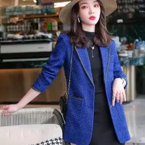 여성용 빨강 하프 캐주얼 코트 체크 트위드 긴팔 봄가을 자켓 원템3