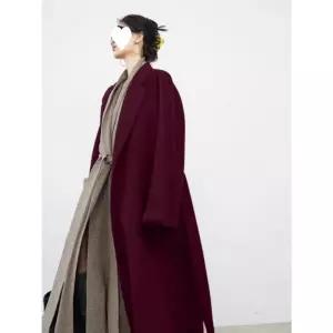 빛채운 레드 롱 앙콜라 오버사이즈 여성코트 빅포켓 머메이드 캐시미어코트 스트링 모직코트 OPH1