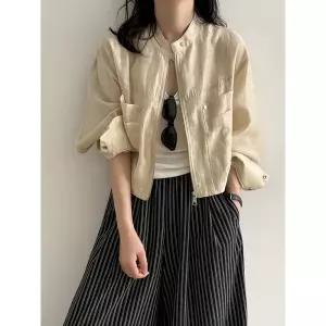 여자자켓 디자인감 스탠드넥 상의 카고 봄여름 루즈핏 캐주얼 숏자켓 심쿵희망