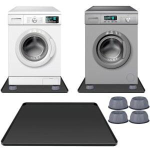 세탁기 배수 팬 27인치 x 27인치, 4개의 방진 풋 패드 u2013 트레이, 미끄럼 방지, 방수, 바닥 보호 세트 소음 감소 누출 방지 - 부드러운 실리콘 매트
