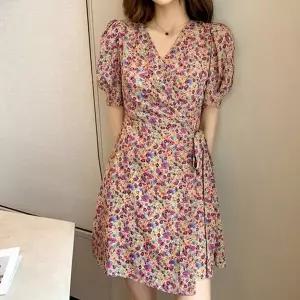 [클리어런스]벌룬 패턴 에이라인 쁘띠 드레스 잔주름 꽃무늬 랩원피스_5