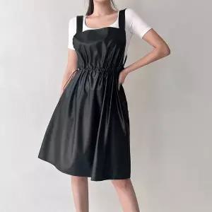 [클리어런스]드로우코드 검정 가죽 레자원피스 끈 미니원피스_5