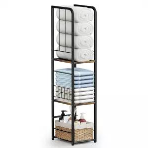 킴보라 욕실용 좁은 수건 보관함 작은 욕실 수영장 갈색 선반이 있는 3단 스탠딩 랙 정리함