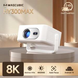 맥큐빅 안드로이드 14 오토 포커스 HY300MAX 휴대용 프로젝터 400ANSI WiFi6 8K 풀 HD 지원  야외 시네마