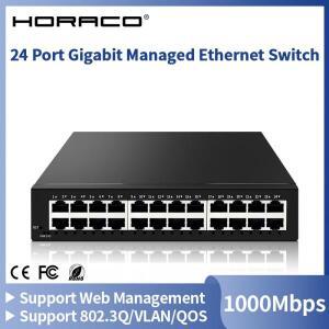 HORACO 24 포트 기가비트 관리형 스위치 1000M 스마트 이더넷 네트워크 관리/802.1Q/VLAN/QOS/포트 집계 포