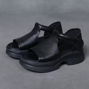 여름 밑창 스트랩 앞코 초경량 여자신발 샌들 통굽 소가죽 송편 핸드메이드 5cm 원템2