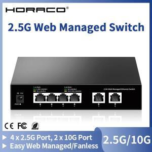 HORACO 2.5G 웹 관리형 스위치 4 포트 2500Mbps  2 10G 스마트 이더넷 네트워크  랩