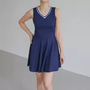 [클리어런스]테니스치마 화이트 액티브 슬리브리스 Y넥 원피스_5