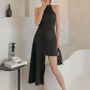 [클리어런스]홀터네크 레이어드롱 슬리브리스 홀리데이 언발 미니원피스_5