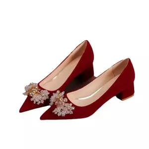 솔저스2 여자 웨딩 힐 미들굽 큐빅 스틸레토 펌프스 리본 빅사이즈 단화 하이힐 OPH5