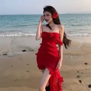 치마 원피스 롱 여름 여성용 쉬폰 프렌치 바캉스 프릴 언발란스 드레스 드레이프 원픽5