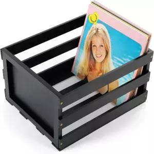 홈버 비닐 레코드 보관함 검은색 나무 상자