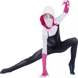 마블 스파이더-그웬 공식 청소년 젠타이 할로윈 코스튬 - 프린트 디자인과 마스크 착용이 가능한 후드