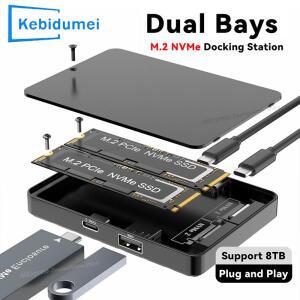 듀얼 베이 M.2 NVMe SSD 인클로저 RGB 10Gbps PCIe 도킹 스테이션 USB3.2 GEN2 솔리드 하드 디스크 박스 어
