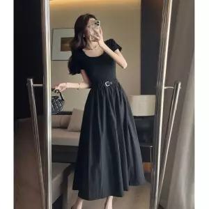 EAMT 여사친 스커트 원피스 여름 프렌치 슬림핏 벨트 스퀘어넥 YJ2