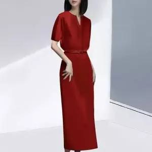 EAMT 여자 원피스 브이넥 반팔오피스룩 봄가을 YJ1