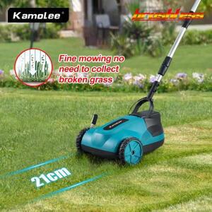 Kmolee 무선 충전 잔디 깎는 기계 휴대용 브러시리스 전기 3단 높이 조절 가능한 마당 도구