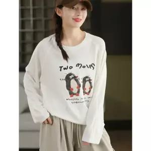 포뇨 여사친 면 이너 가을 린넨 티셔츠 긴팔 캐릭터 맨투맨 프린트 상의 OPH3