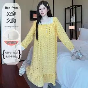 봄 가을 커플 잠옷세트 도트 잠옷 슬립 패드 편안한 긴팔 프린세스풍 빅사이즈 파자마 롱스커트 패피3