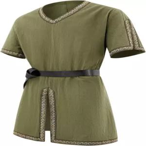 런카티 남성 중세 해적 튜닉 르네상스 바이킹 기사 의상 린넨 반팔 LARP 할로윈 상의