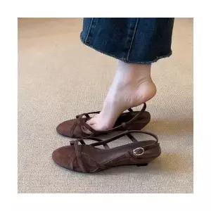 원더맨 여자 데일리룩 신발 웨지힐 샌들 빈티지 라운드 펀칭 오픈토 오피스룩웨지 슬림핏 KUK5