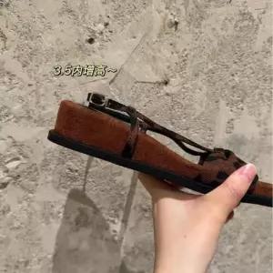 원더맨 여성용 빈티지 여름 데일리룩 신발 웨지힐 샌들 양가죽 슬림핏 호피 일자 스트랩 겉에 웨지 슬리퍼