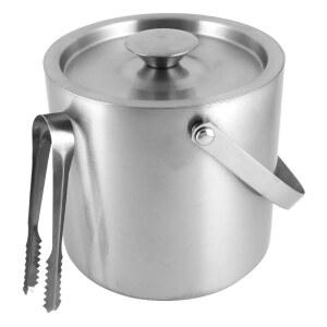 뚜껑과 얼음 집게가 있는 QWORK 3리터 304 스테인리스 스틸 이중 벽 아이스 버킷 - 홈 바, 파티, 칵테일 서빙에 이상적입니다