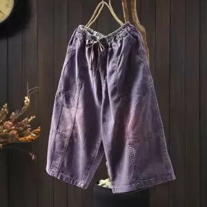 EAMT 여친 여름 캐주얼 벨트 밴딩 얇은 기본 청바지 배기핏 6부 EUNG2