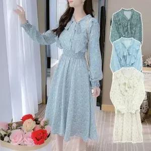 [하프클럽/]플라워 쉬폰 스커트 치마 롱 밴딩 여성 모임 원피스