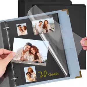 비엔로즈 9x11 인치 블랙 셀프 접착 사진 앨범 리필 페이지 3 개의 링 및 D 바인더 4x6 5x7 8x10 보관용