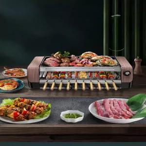가정용 무연 전기그릴 실내 다기능 자동회전 꼬치구이 바비큐 기계 냄새없는 그릴팬 포함